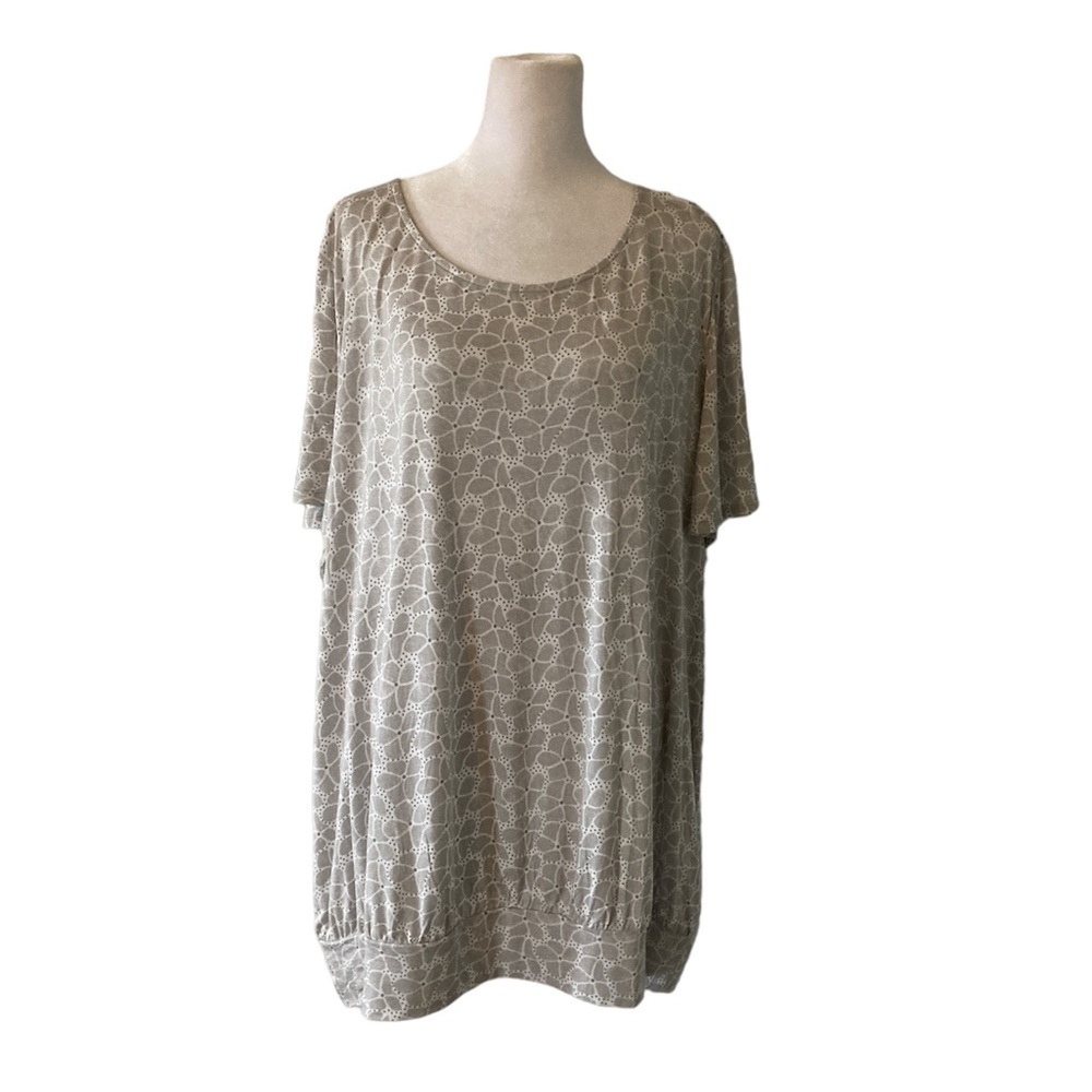 Lane Bryant Outlet 26 short sleeve top gray white scoop neck